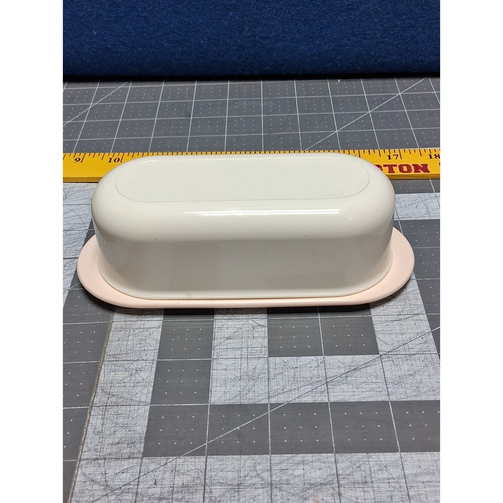 Tupperware Impressions Butter Dish Cream and Pink Vintage Plastic‎ Two Piece Set